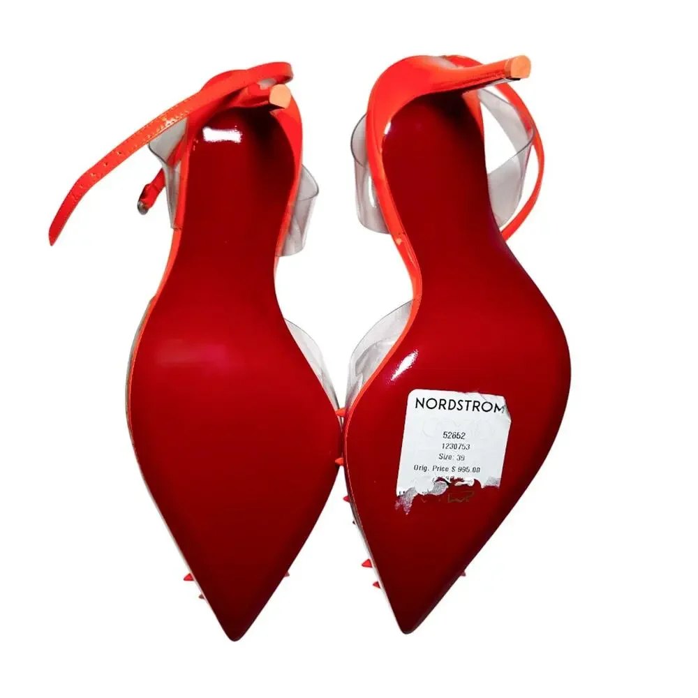 Christian Louboutin Spikoo 100 PVC Spike Neon Orange Pumps 39 NIB
